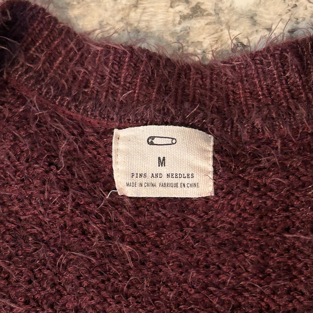 Urban Outfitters Pins & Needles Eyelash Knit Open Cardigan Plum Boho Size M - Picture 8 of 11
